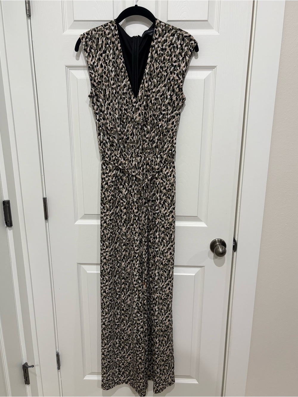 White House Black Market Printed Sleeveless jumpsuit in Black, Olive, Cream